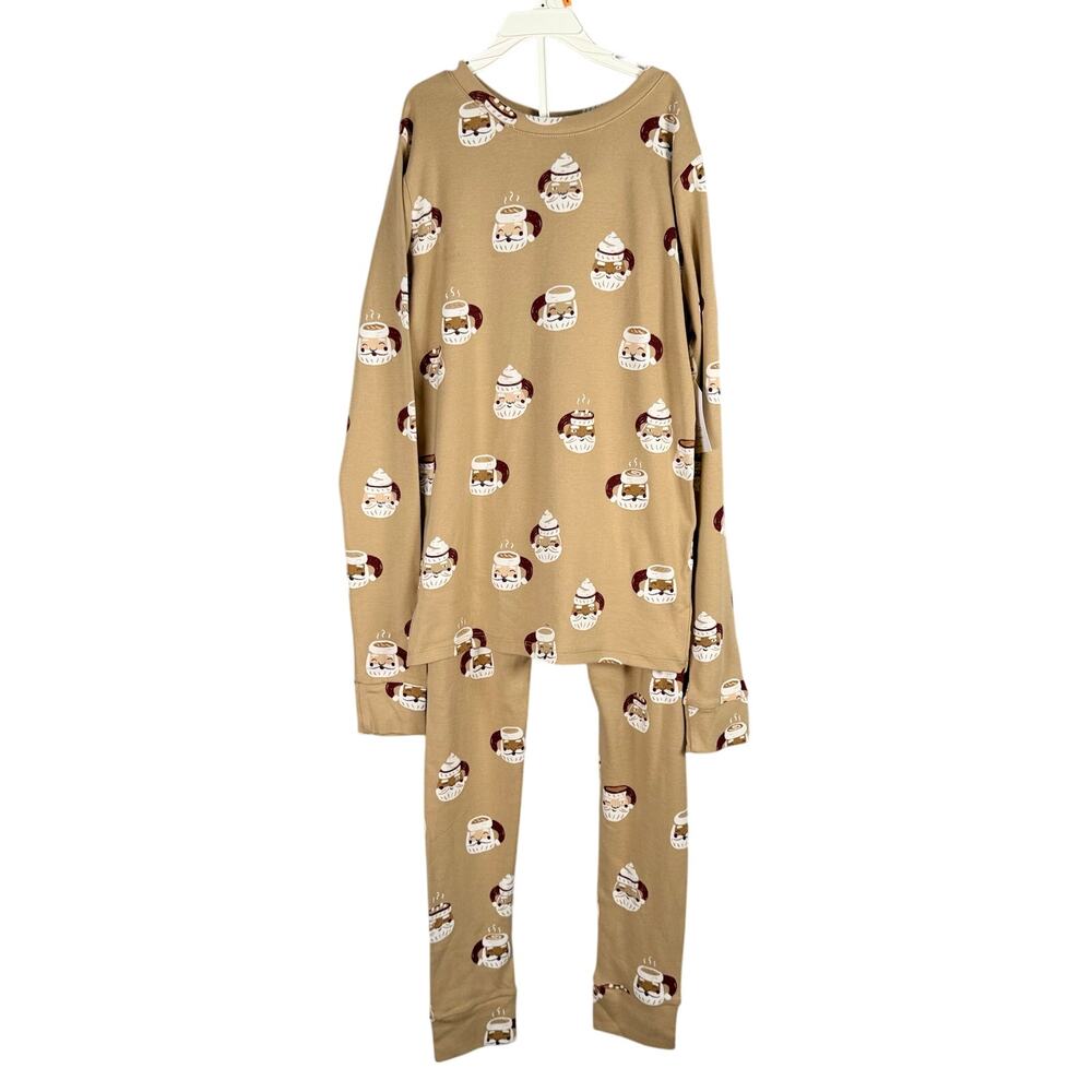 Little Co Lauren Conrad 2pc Pajamas 12 Tan with Santa Claus Mug Organic Cotton